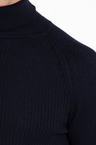 Slim Fit Navy Turtleneck Sweater - SAYKI