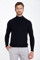 Slim Fit Navy Turtleneck Sweater - SAYKI