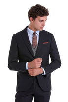 Slim Fit Navy Wool Blend Casual Suit with Vest - MIB