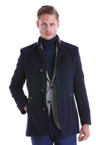 Slim Fit Nikko Stand Collar Coat Wool Blend Dark Gray Coat