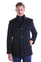 Slim Fit Nikko Stand Collar Coat Wool Blend Dark Gray Coat