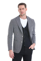 Slim Fit Notch Lapel 100% Wool Navy Classic Blazer - Sayki