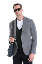 Slim Fit Notch Lapel 100% Wool Navy Classic Blazer - Sayki