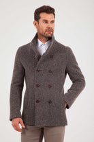 Slim Fit Notch Lapel Alpine Wool Gray Overcoat Brown - MIB