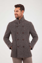 Slim Fit Notch Lapel Alpine Wool Gray Overcoat Brown - MIB