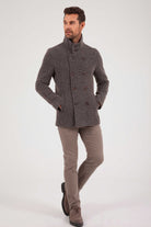 Slim Fit Notch Lapel Alpine Wool Gray Overcoat Brown - MIB