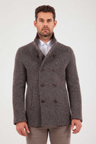 Slim Fit Notch Lapel Alpine Wool Gray Overcoat Brown - MIB