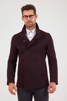 Slim Fit Notch Lapel Alpine Wool Gray Overcoat Burgundy