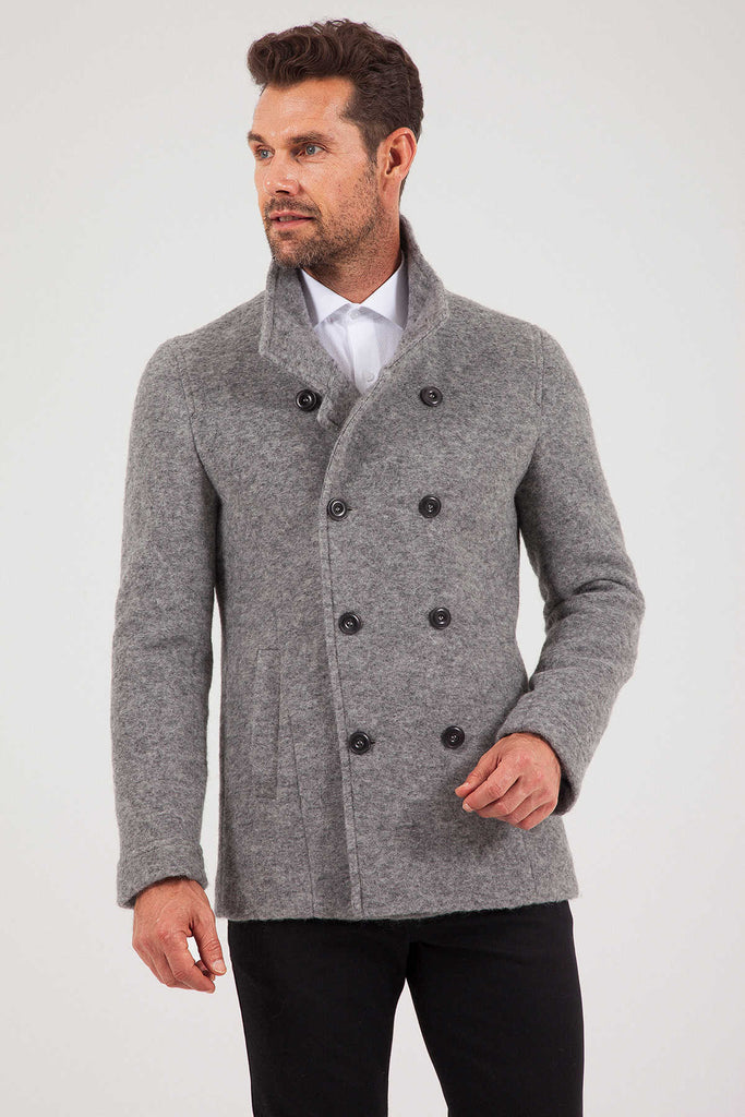 Slim Fit Notch Lapel Alpine Wool Gray Overcoat Gray - MIB