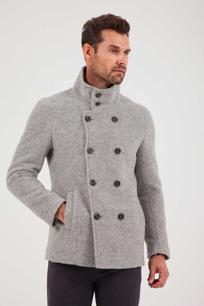 Slim Fit Notch Lapel Alpine Wool Gray Overcoat Light Gray 7