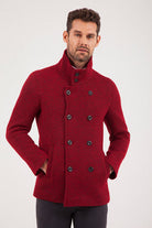 Slim Fit Notch Lapel Alpine Wool Gray Overcoat Red - MIB