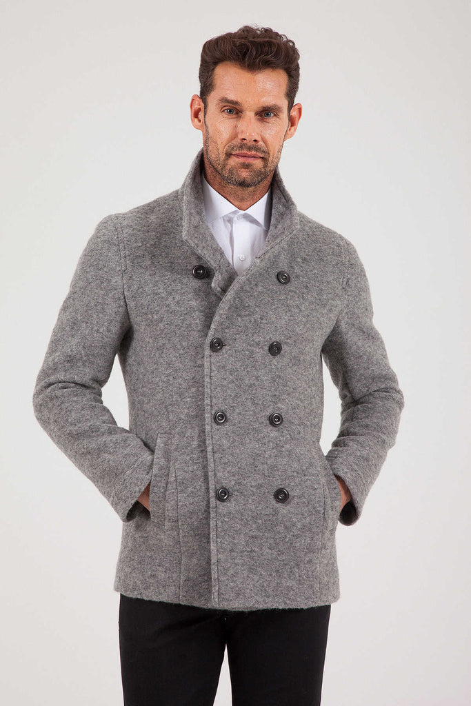 Slim Fit Notch Lapel Alpine Wool Gray Overcoat Gray - MIB