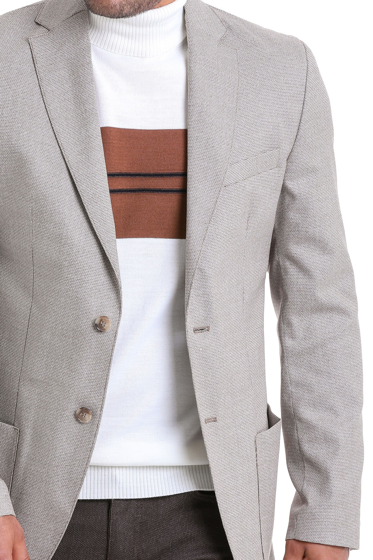 Slim Fit Notch Lapel Beige Casual Blazer - SAYKI