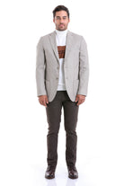 Slim Fit Notch Lapel Beige Casual Blazer - SAYKI