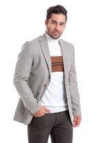 Slim Fit Notch Lapel Beige Casual Blazer - SAYKI