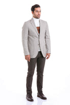 Slim Fit Notch Lapel Beige Casual Blazer - SAYKI