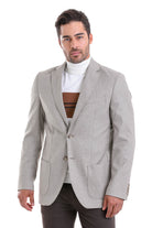 Slim Fit Notch Lapel Beige Casual Blazer - SAYKI