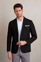 Slim Fit Notch Lapel Black Casual Blazer - SAYKI