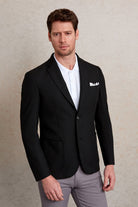 Slim Fit Notch Lapel Black Casual Blazer - SAYKI