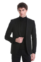 Slim Fit Notch Lapel Black Classic Blazer - MIB