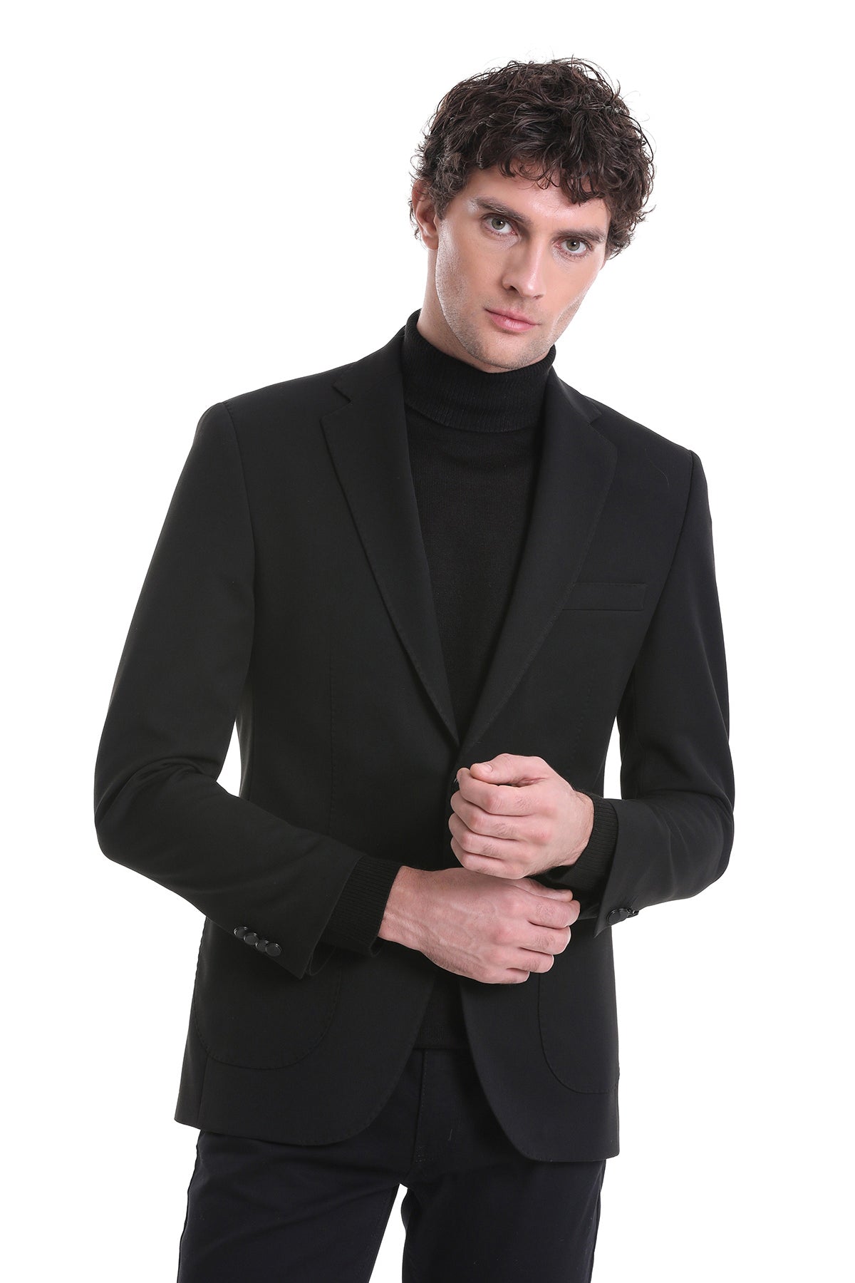 Slim Fit Notch Lapel Black Classic Blazer - MIB