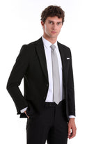 Slim Fit Notch Lapel Black Classic Suit - MIB