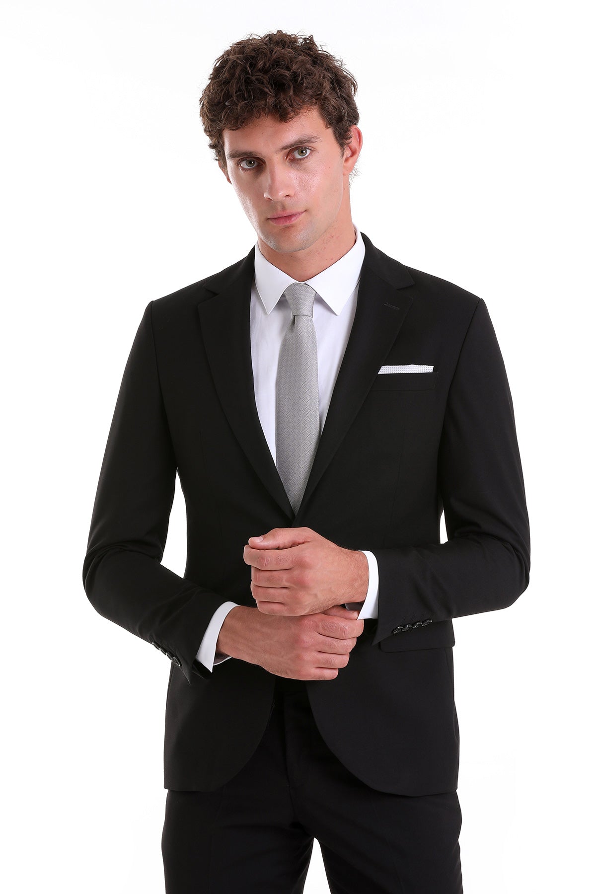 Slim Fit Notch Lapel Black Classic Suit - MIB