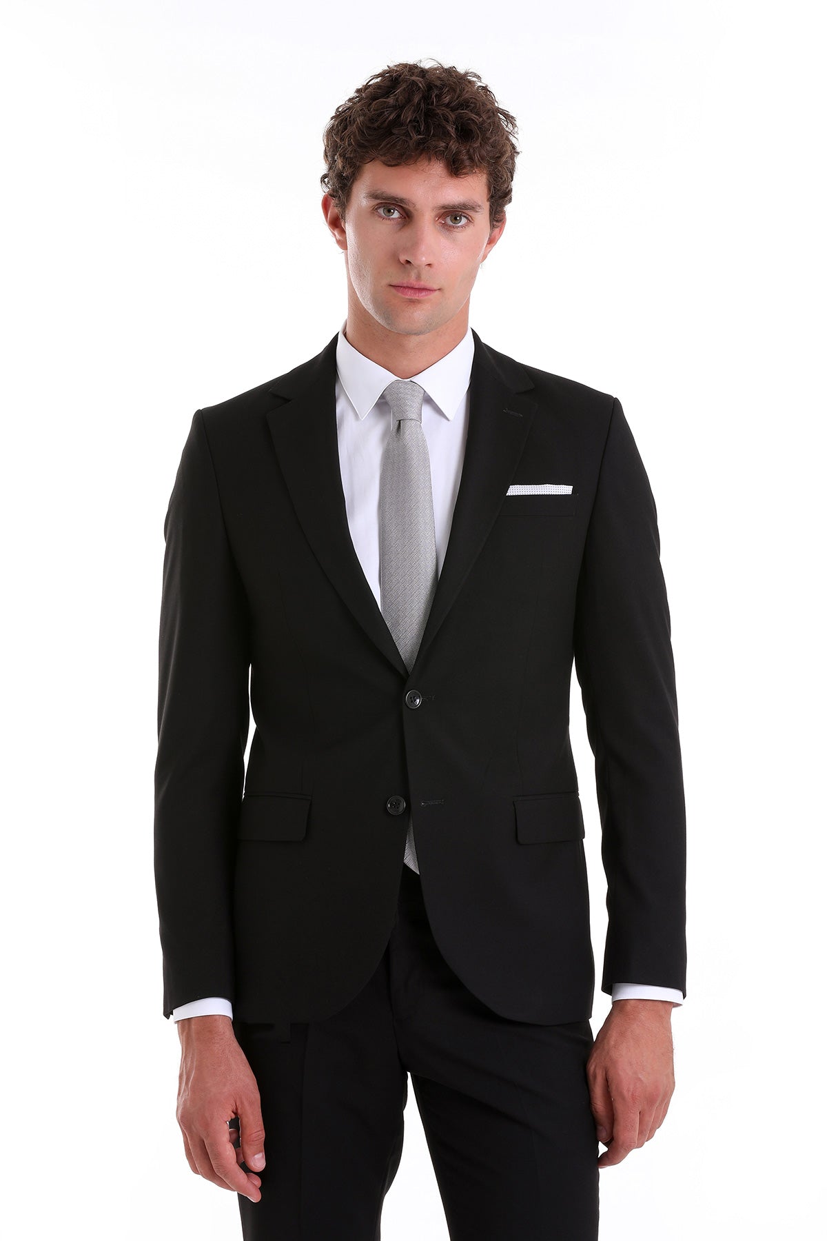 Slim Fit Notch Lapel Black Classic Suit - MIB