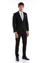 Slim Fit Notch Lapel Black Classic Suit - MIB