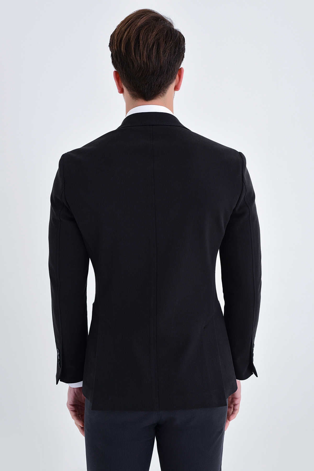 Slim Fit Notch Lapel Black Cotton Blend Casual Blazer