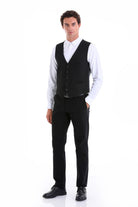 Slim Fit Notch Lapel Black Vest - MIB