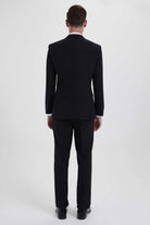 Slim Fit Notch Lapel Black Wool Blend Classic Suit - MIB