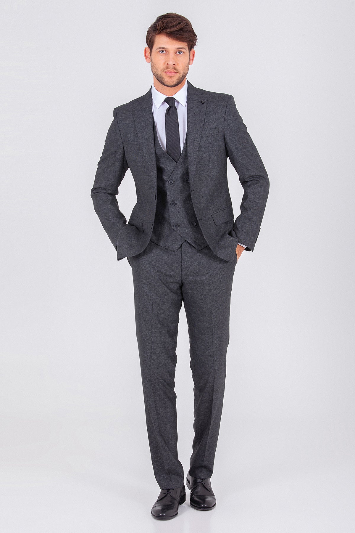 Slim Fit Notch Lapel Black Wool Blend Classic Suit