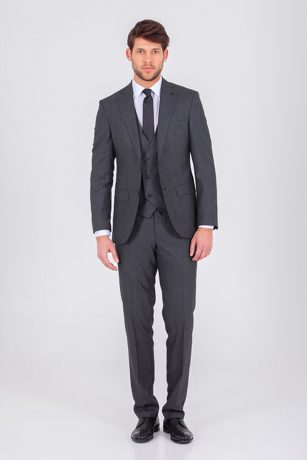 Slim Fit Notch Lapel Black Wool Blend Classic Suit