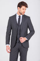 Slim Fit Notch Lapel Black Wool Blend Classic Suit