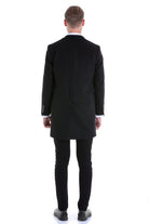 Slim Fit Notch Lapel Black Wool Blend Overcoat - SAYKI