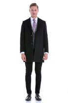 Slim Fit Notch Lapel Black Wool Blend Overcoat - SAYKI