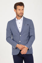 Slim Fit Notch Lapel Blue Casual Blazer - SAYKI