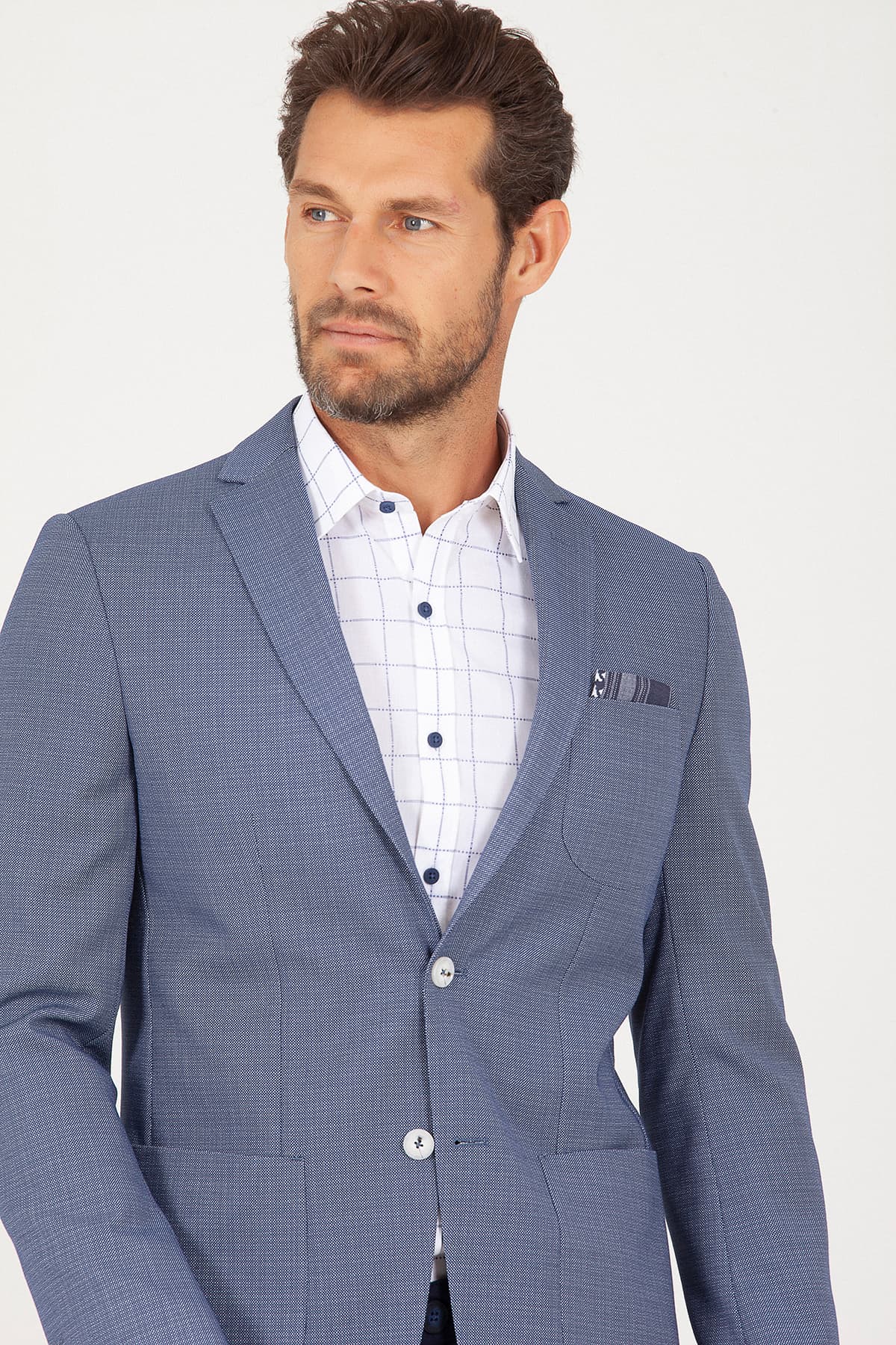 Slim Fit Notch Lapel Blue Casual Blazer - SAYKI