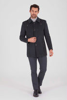 Slim Fit Notch Lapel Bond Wool Charcoal Overcoat Charcoal