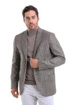 Slim Fit Notch Lapel Brown Casual Blazer - SAYKI