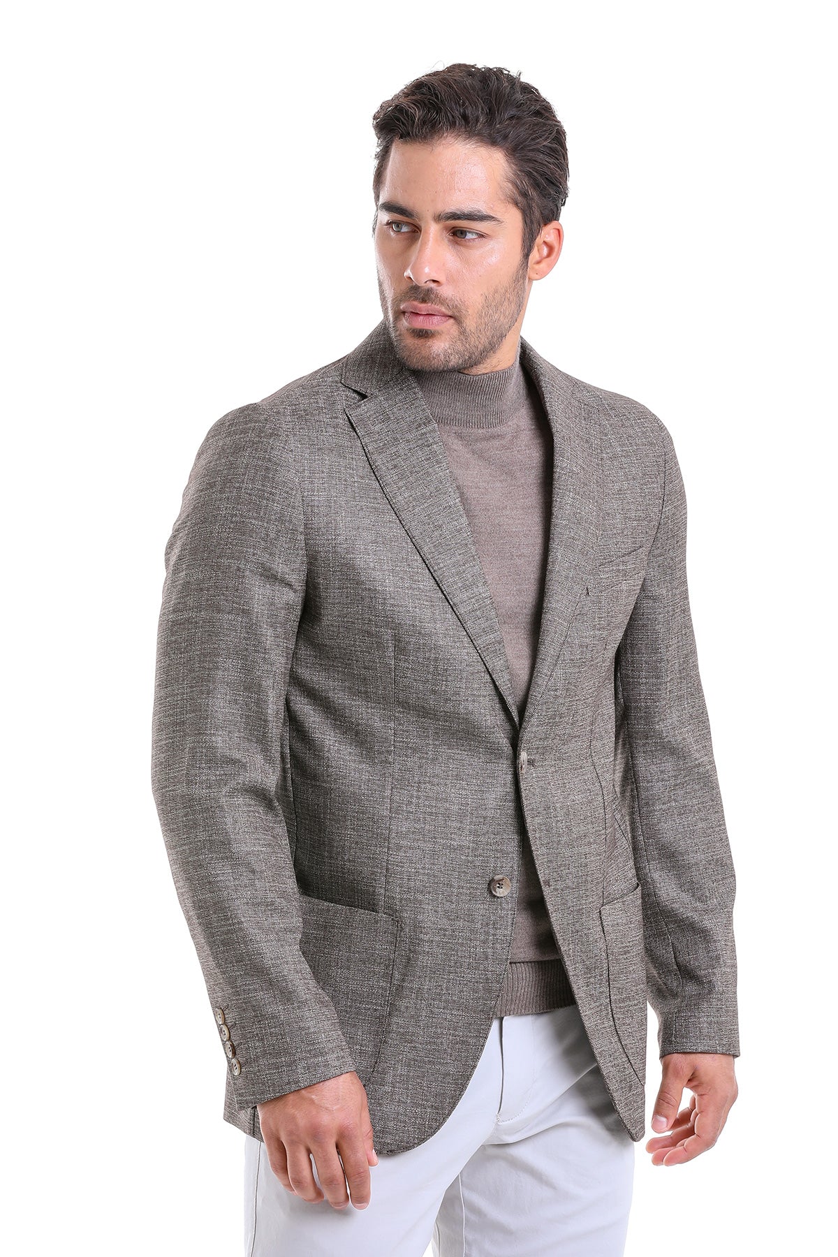 Slim Fit Notch Lapel Brown Casual Blazer - SAYKI