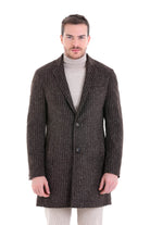 Slim Fit Notch Lapel Brown Houndstooth Wool Blend Overcoat