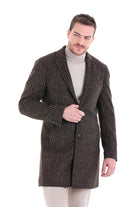 Slim Fit Notch Lapel Brown Houndstooth Wool Blend Overcoat