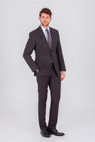 Slim Fit Notch Lapel Brown Wool Classic Suit - MIB