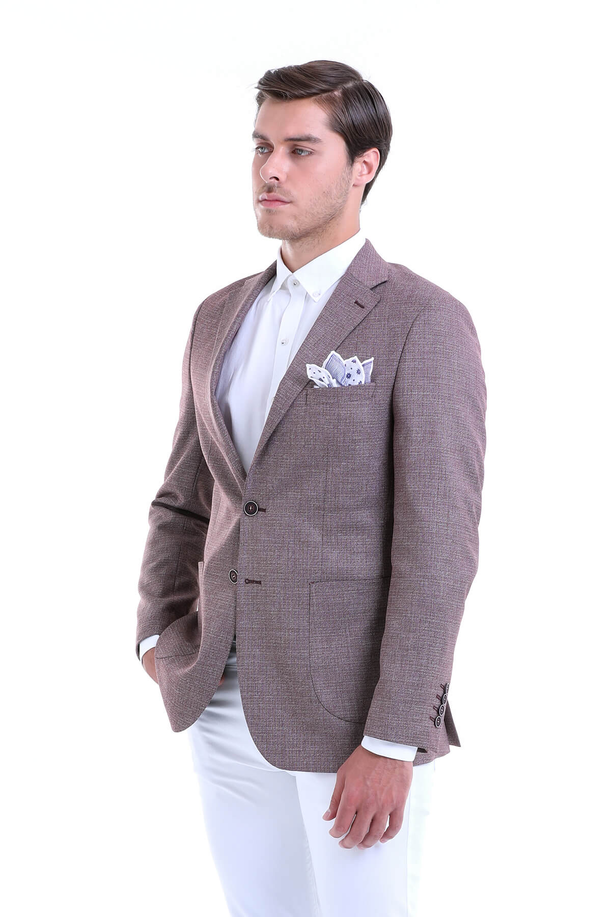 Slim Fit Notch Lapel Burgundy Casual Blazer - SAYKI