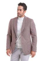 Slim Fit Notch Lapel Burgundy Linen Casual Blazer - SAYKI