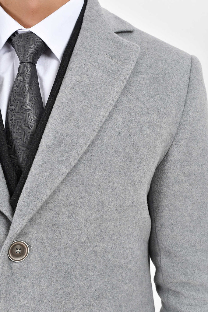 Slim Fit Notch Lapel Cashmere Gray Overcoat Gray - MIB