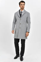 Slim Fit Notch Lapel Cashmere Gray Overcoat Gray - MIB