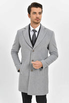 Slim Fit Notch Lapel Cashmere Gray Overcoat Gray - MIB